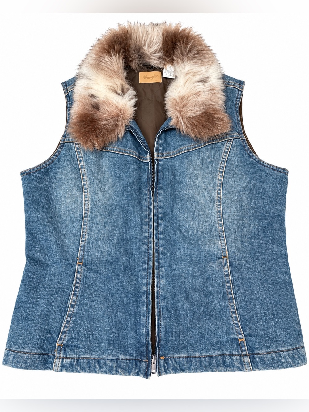 Wrangler Women's Blue Denim Vest with Faux Fur Collar Size - Small